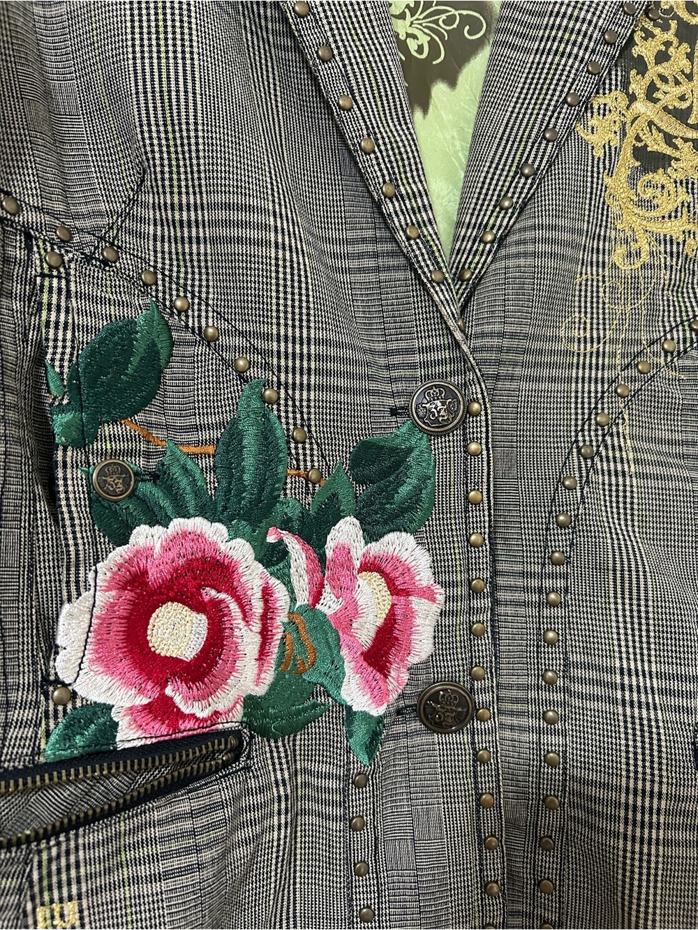 Johnny Was Workshop Plaid Embroidered Blazer - Picture 3 of 14